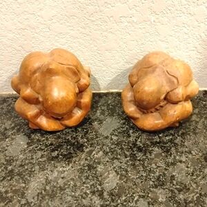 Carved Weeping Budda Wooden Figurihes 5 In